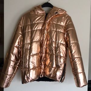 Rose gold unisex puffer coat in size small